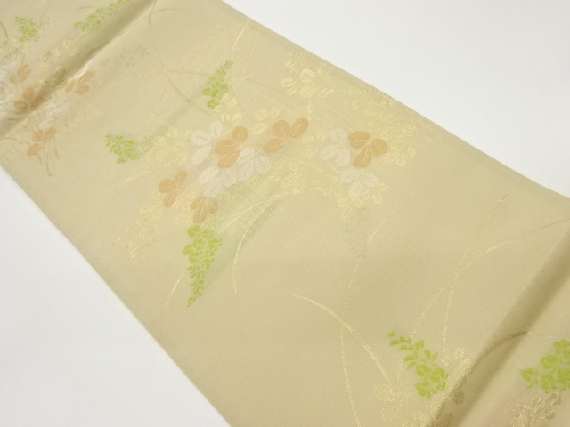 JAPANESE FUKURO OBI FOR SUMMER / WOVEN AUTUMN FLOWERS